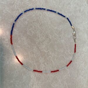 Elegant Beaded Necklace - Red, Blue, and Silver